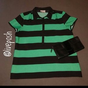 ✴️$8✴️LOFT Black and Green Striped Collar Blouse